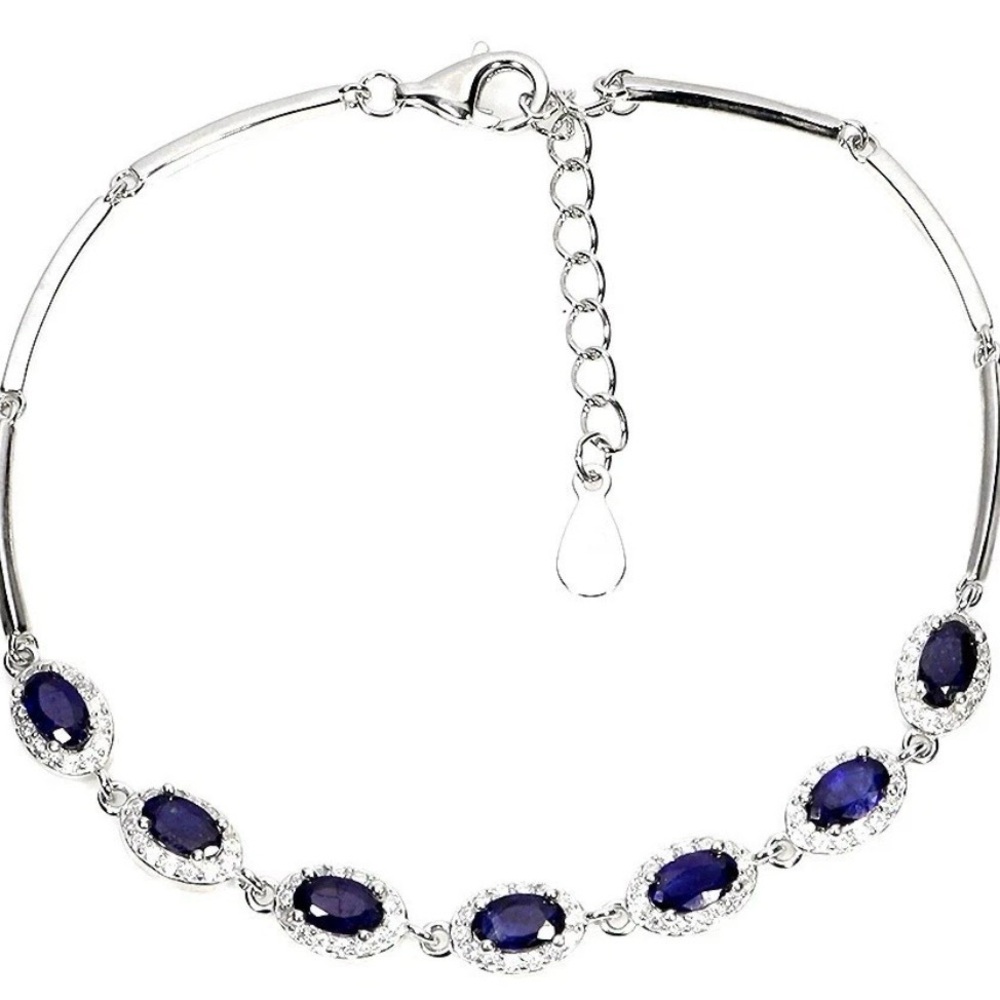 3.54ct Blue Sapphire White Topaz adjustable Silver bracelet 925